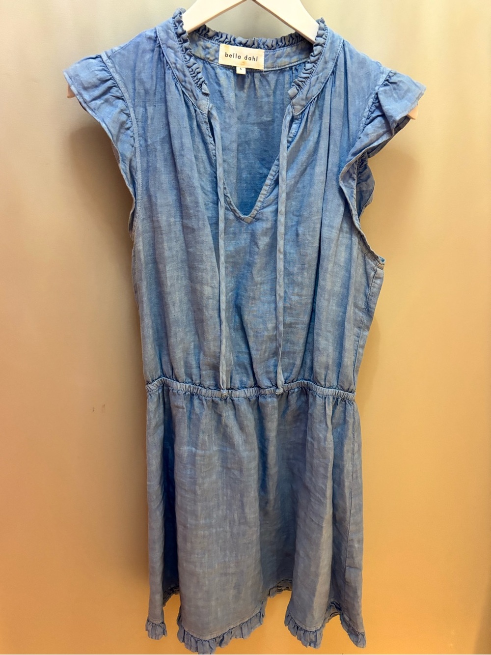 Bella Dahl Sky Blue Gauze Tie-Front Ruffle Dress